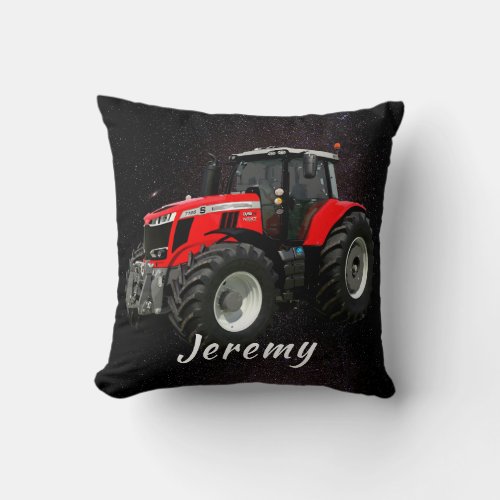 Modern Red Tractor  Throw Pillow