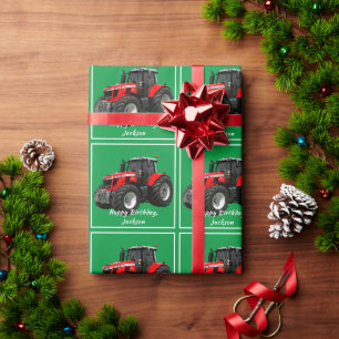 Modern Red Tractor Wrapping Paper