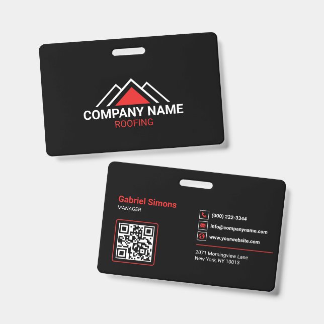Modern Red Triangle Building Roofing QR Code Badge (Front & Back)