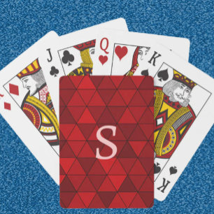 Modern Red Triangles Geometric Custom Monogram Poker Cards