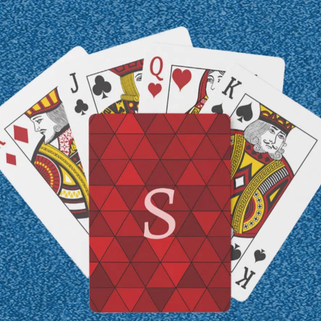 Modern Red Triangles Geometric Custom Monogram Poker Cards (Creator Uploaded)