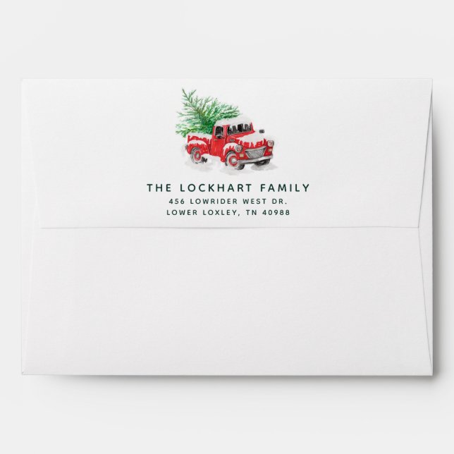 Modern Red Truck Christmas Holiday Envelope (Back (Top Flap))