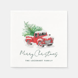 Modern Red Truck Christmas Holiday Party Paper Napkins