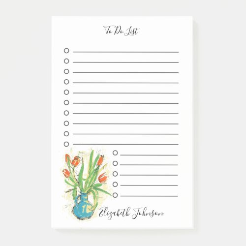 Modern Red Tulips Vase Watercolor To Do List 4x6 Post_it Notes