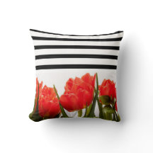 Modern Red Tulips with Black and White Stripes