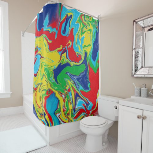 Modern Red Turquoise Blue Green Yellow Abstract Shower Curtain