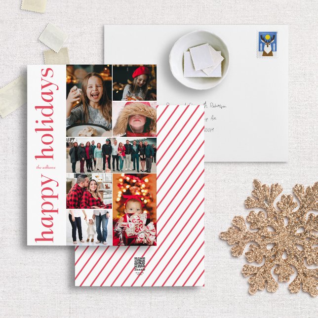 Modern Red Type Happy Holidays Multi-Photo Card (Creator Uploaded)