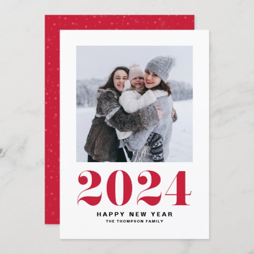 Modern Red Typography 2024 Happy New Year Photo Holiday Card