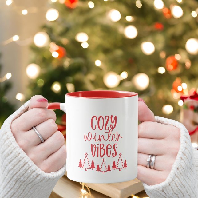 Modern Red Typography Cozy Winter Vibes  Mug (Creator Uploaded)