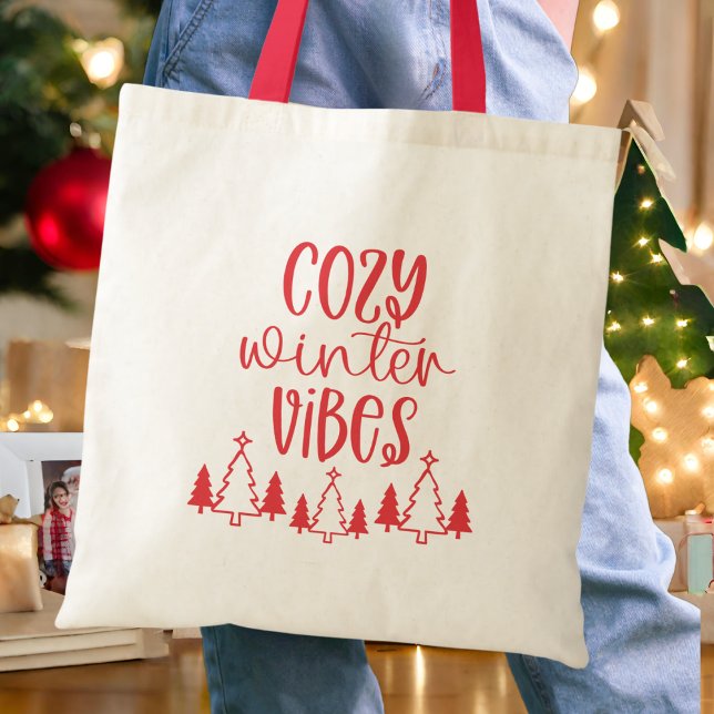 Modern Red Typography Cozy Winter Vibes  Tote Bag (Creator Uploaded)