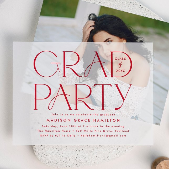 Modern Red Typography Graduation Party Vellum Invitations (Creator Uploaded)