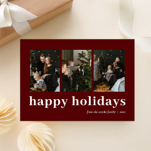 Modern Red Typography Happy Holidays Photo Collage Holiday Card