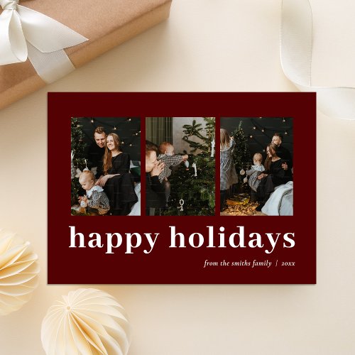 Modern Red Typography Happy Holidays Photo Collage Holiday Card