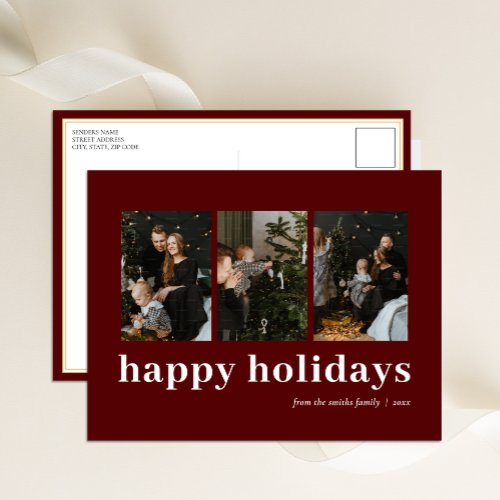 Modern Red Typography Happy Holidays Photo Collage Holiday Postcard