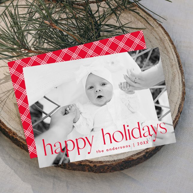 Modern Red Typography Happy Holidays Photo Holiday Card (Creator Uploaded)