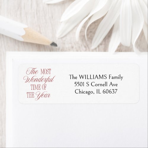 Modern Red Typography Holiday Return Address Label