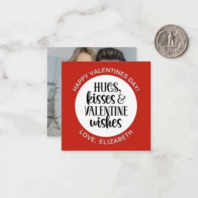 Modern Red Valentine Hugs Kisses Photo  Note Card (Front/Back In Situ)