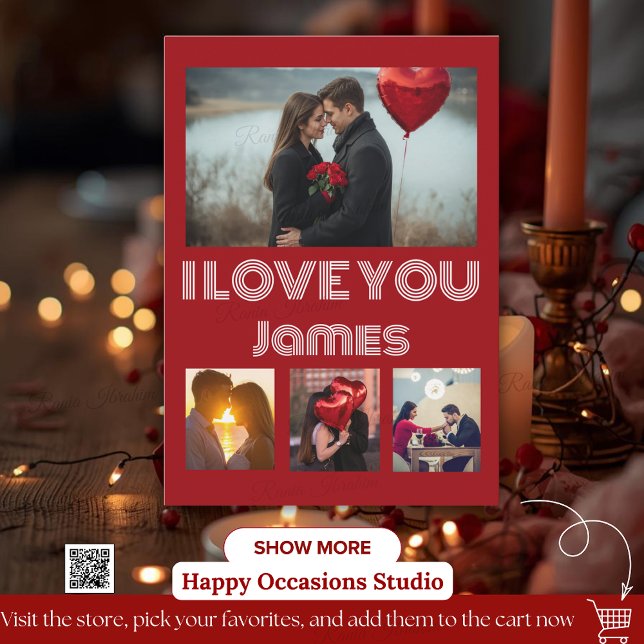 Modern Red Valentine’s Day Photo Card – 4 Photos (Creator Uploaded)