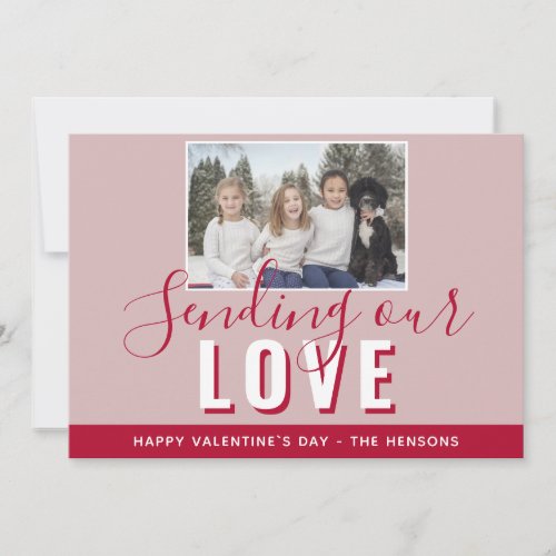Modern Red Valentines Day Script Family Photo Holiday Card