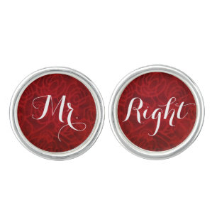 Modern Red Velvet Script Mr. Right Wedding Cufflinks