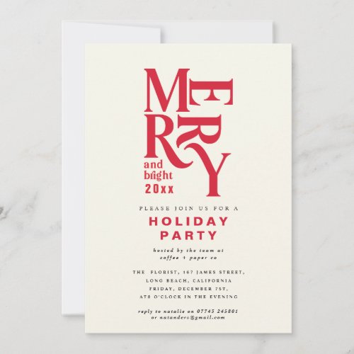 Modern red vintage merry  bright Christmas party