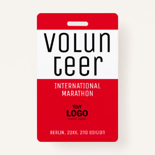 Modern Red Volunteer ID Logo QR Code Badge