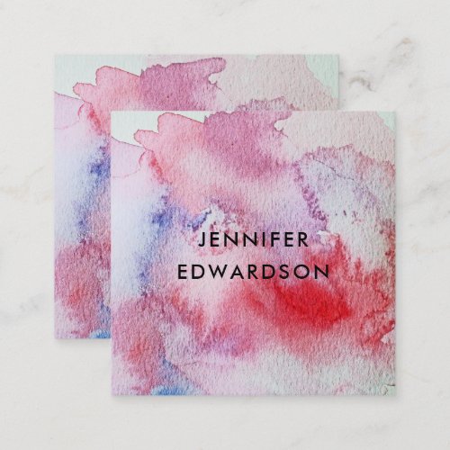 Modern red watercolor splatter professional square business card