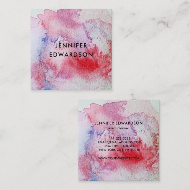 Modern red watercolor splatter professional square business card (Front/Back)