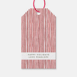 Modern Red Watercolor Stripes Holiday Gift Tags