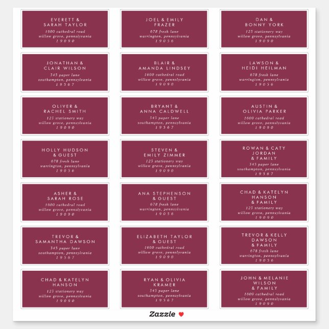 Modern Red Wedding Guest Address Labels (Sheet)