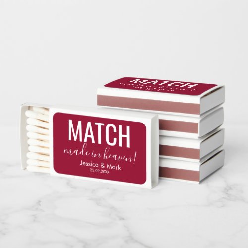 Modern red wedding match made in heaven matchboxes