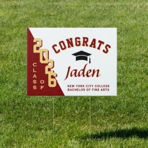 Modern Red White 2026 Graduation Banner Yard Sign