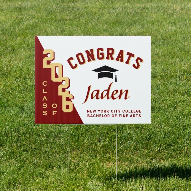 Modern Red White 2026 Graduation Banner Yard Sign (Insitu)