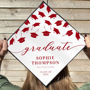 Modern Red White 2026 Graduation Cap Topper