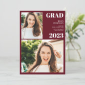 Modern red white 3 photos graduation invitation (Standing Front)