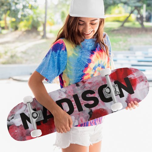 Modern Red White Abstract Custom Personalized Name Skateboard