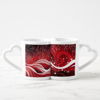 MODERN RED & WHITE ABSTRACT SWIRLS COFFEE MUG SET