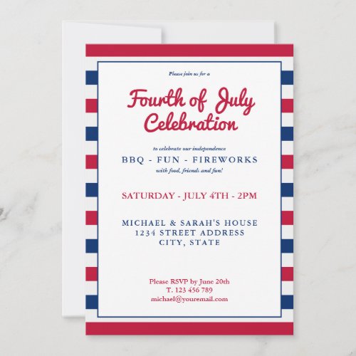 Modern Red White and Blue 4th of July Invitation