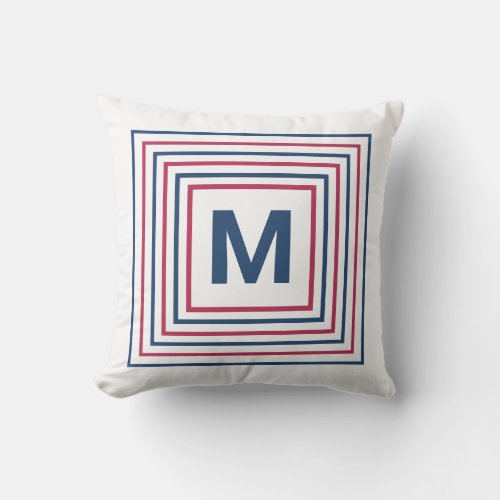 Modern Red White and Blue 4th of July Monogram Outdoor Pillow