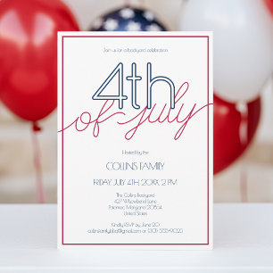 Modern Red White and Blue 4th of July Summer Party Invitation