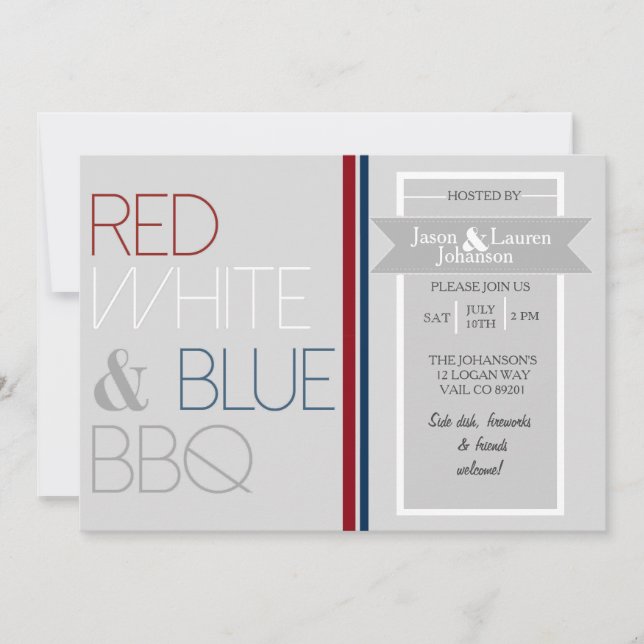 Modern Red White and Blue BBQ | 4th of July Party Invitation (Front)