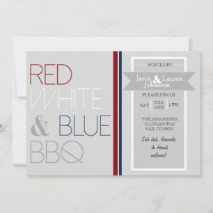 Modern Red White and Blue BBQ   4th of July Party Invitation