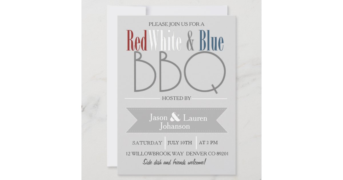 Modern Red White and Blue BBQ | 4th of July Party Invitation | Zazzle