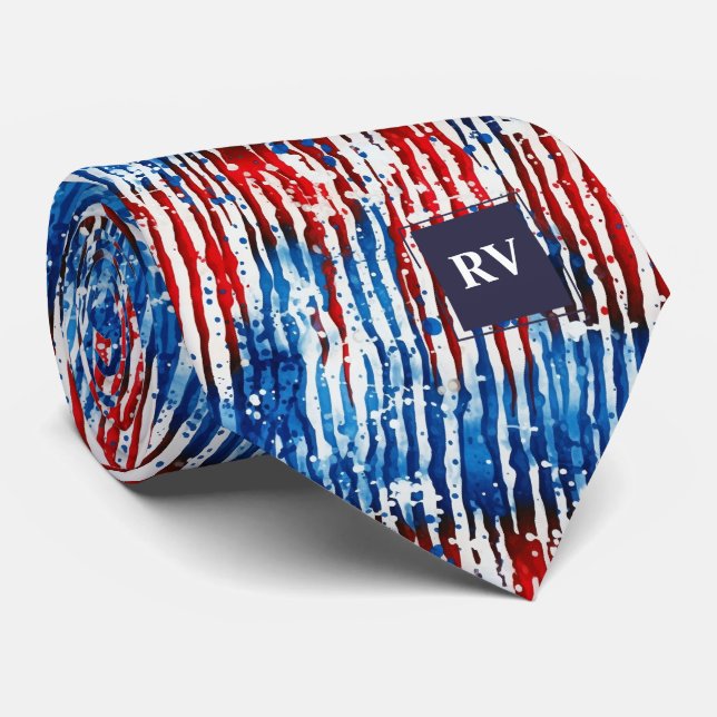 Modern Red White and Blue Stripe Neck Tie (Rolled)