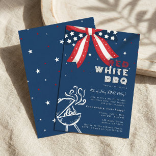Modern Red White BBQ 4th of July Patriotic Party Invitation