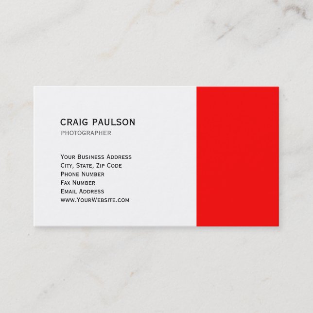 Modern Red White Black Business Card (Front)