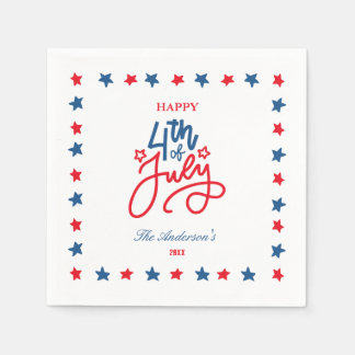 Modern Red, White & Blue 4Th July Dinner Party Napkins