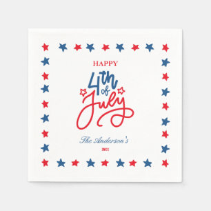 Modern Red, White & Blue 4Th July Dinner Party Napkins