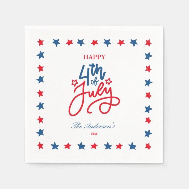 Modern Red, White & Blue 4Th July Dinner Party Napkins (Front)