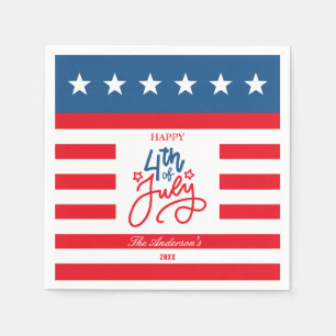 Modern Red, White & Blue 4Th July Flag Party Napkins